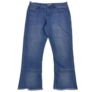 Tru Luxe Frayed Bell Crop Jeans Womens 12 Medium Wash Flared Raw Hem T19222PM